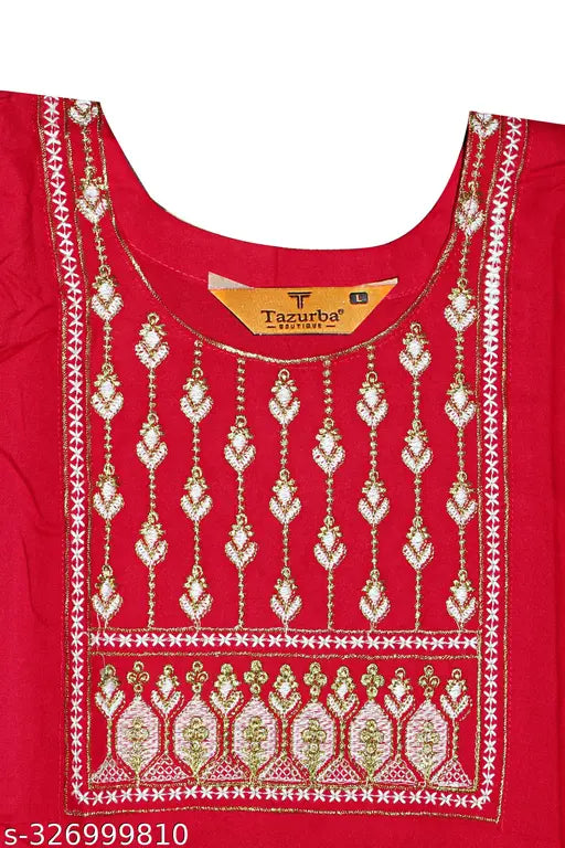 Embroidered rayon ghera kurty with long sleeves, Indian women's fashion in M, L, XL, XXL from TAZURBA brand