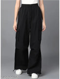 Black stretchy pants with cargo pockets and drawstring waist