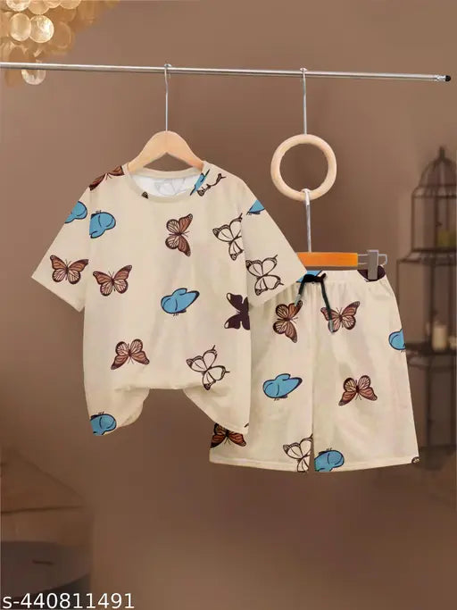 Elegant printed cotton-blend night suit set for women, includes top and shorts, luxuriously soft fabric, all-season wear