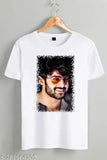 Black printed net short-sleeve t-shirt with Prabhas smile, polyester fabric, India origin