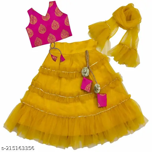 Baby girls lehanga choli set, acrylic dupatta & lehenga with printed patterns, Indian ethnic wear for 12-8 years