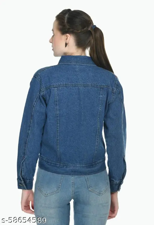 Blue denim jacket, genuine women's Fit2Go, short sleeves, solid design, size L (36in bust, 20in length)