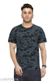 Grey polyester military camouflage T-shirt by Yilden, loose fit, short sleeves, made for casual & outdoor wear