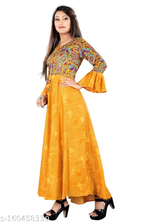 Yellow and gold traditional kurta with bell sleeve design