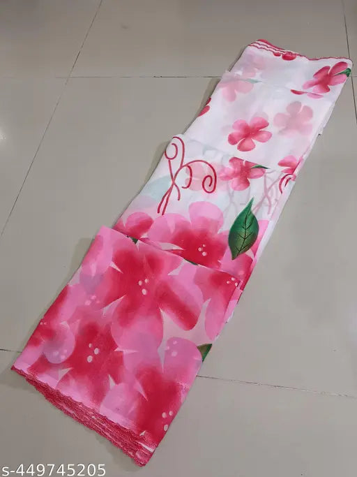 Georgette saree with matching unstitched blouse, floral print, sleeveless style