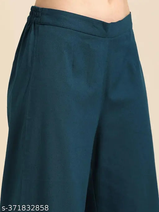 Women's rayon cotton kurta plazzo set, solid-colored, sleeveless A-line design, ready-made Indian clothing