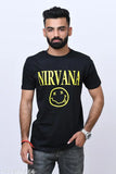 Cotton NIRVANA t-shirt, short sleeves, printed design. Made in India