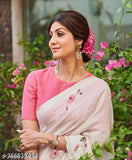 Golden Kanjeevaram linen silk Bollywood-printed saree with jute silk blouse, Indian party wear