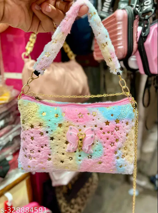 Pink and purple fur sling bag