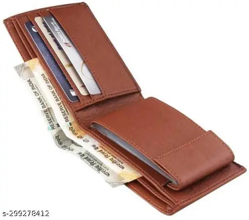 Stylish faux leather men's wallet, solid pattern, 2 compartments, free size, made in India