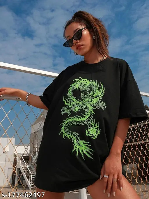 Women's oversized t-shirt with green dragon graphic