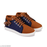 Kids' canvas loafer sneakers in blue and brown, lace-up front