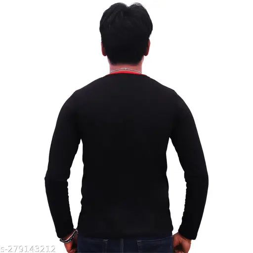 Black and red block full-sleeve polyester T-shirt for men, stylish, comfortable fit, autumn/winter fashion, versatile layering