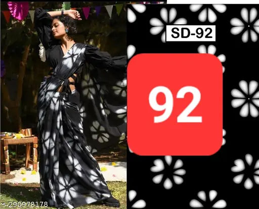 Black and white patterned saree, long, drapey