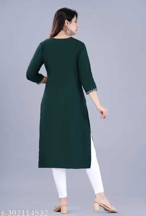 Rayon embroidered kurtis with three-quarter sleeves, trendy women's fashion from India (size S-XXXL, bust size 40in-44in)