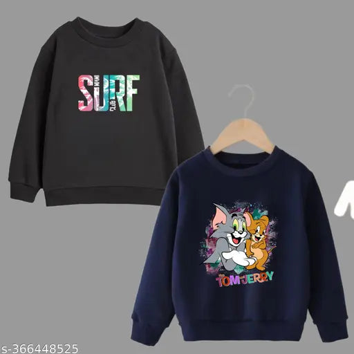 Cotton blend sweatshirt for kids, long sleeves with printed net pattern. Two sizes available: 1-2 years and 3-4 years. Made in India