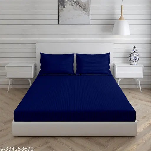 Luxury Glace Cotton Striped Fitted Queen Bedsheet Set, 300TC, 90 x 100 inch, India-crafted for home & guest room