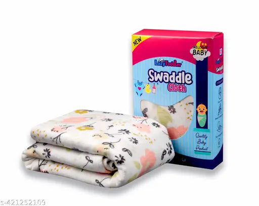 Extra soft cotton flannel swaddle blanket (flower print), 100cm x 100cm, ideal for AC room, cozy & versatile baby essential