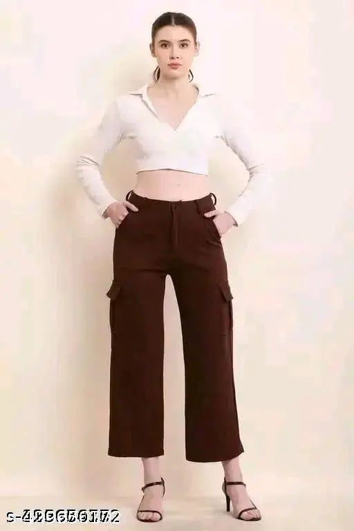 Brown Lycra cargo pants, durable and stylish for everyday wear