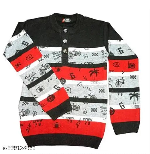 Multicolor woolen full sleeve printed sweater for boys, warm and stylish, 6-11 years old, made in India