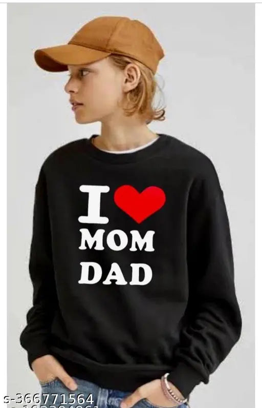 High quality fleece sweatshirt pack of 1, printed with 'I LOVE MOM DAD' in warm and stylish design for kids