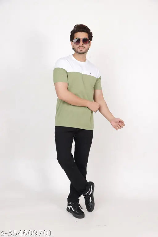Cotton blend men's colorblocked t-shirt with printed pattern, XL size