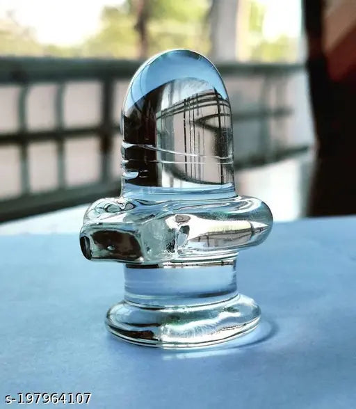 Clear crystal Shivling glass Shiv with bowl plate - Indian spiritual symbol of long life, wisdom, and peace