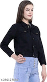 Black denim women's jacket by Fannox Enterprises, solid design in size S (30" bust, 23" length)