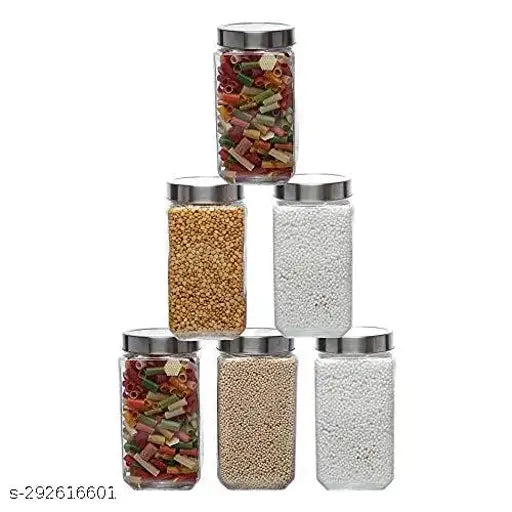 Transparent 1Ltr glass cube jars, airtight for kitchen storage (set of 6), ideal for dry fruits