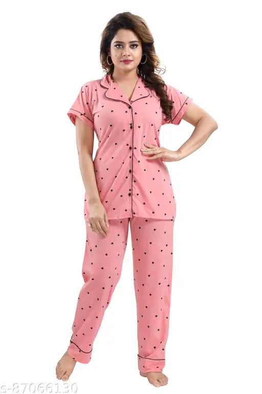 Cotton printed nightsuit for women and girls, soft cotton pyjamas with short sleeves, India-origin nightwear on hanger