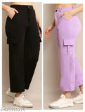 Lavender high-waist pants with black cargo pockets