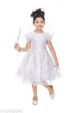 White satin party dress with poof sleeves and headband