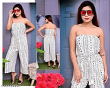 Printed rayon shoulder less jumpsuit for girl, floral detail, sweat-absorbent lining