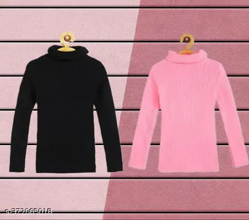 White & black wool Hyneck full sleeve kids' high neck sweater set for boys and girls, protection from cold wind, easy to maintain