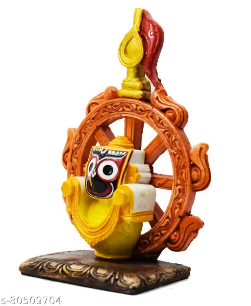 Marble Jagannath Idol in Nilachakra, handcrafted art piece for home, office, or religious places - 15cm