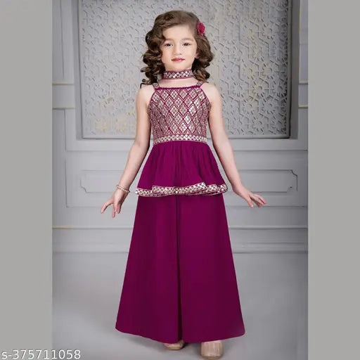 Embroidered rayon kurta set with dupatta and bottomwear, pack of 3 sizes for kids aged 3-14 years, Indian ethnic wear on display