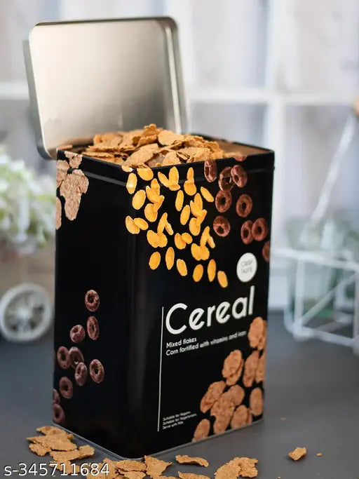 Market99 black metal cereal jar, 3L / 3000ml, air-tight kitchen storage container set with glass containers