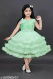 Girls net below knee length fit and flare dress-frock, solid colored sleeveless dress for 1-2 years to 9-10 years