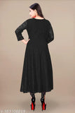 Elegant black net fabric embroidered anarkali gown and kurta for women
