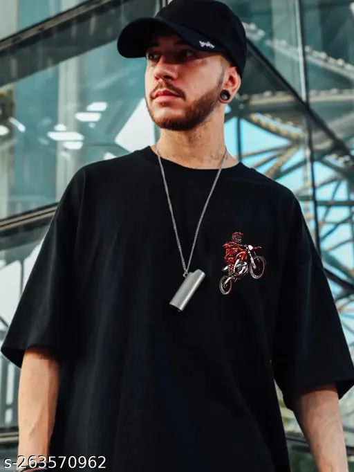 Oversized hip hop cotton t-shirt for men, double-sided print, round neck, half sleeves - BUKKL