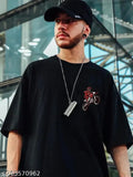 Oversized hip hop cotton t-shirt for men, double-sided print, round neck, half sleeves - BUKKL