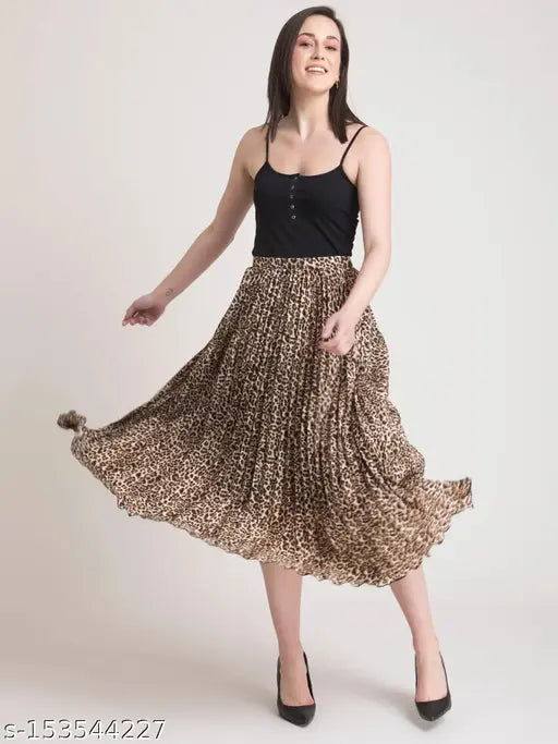 Casual glamorous women's western skirts with printed net, crepe fabric, available in sizes 26-38