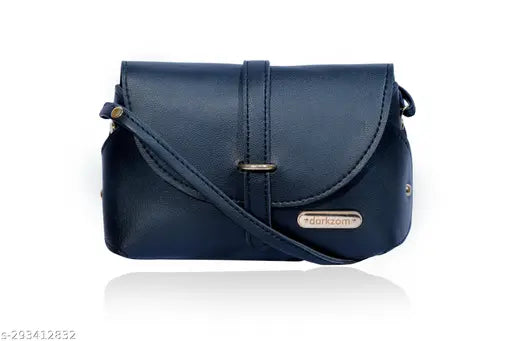 Dark blue leather crossbody bag with flap closure