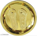 Golden Laxmi charan paduka brass showpiece, 4cm Indian Lakshmi religious idol