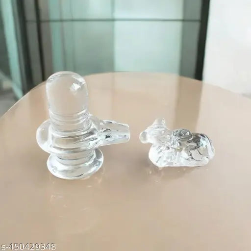 Marble Nandi & Shivling idol, 5cm pure sphatik statue from India