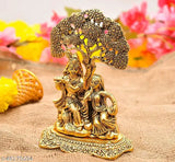 Metal Radha Krishna Idol, Indian handicraft, Lord & Radha under tree (6 inches)