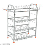 Stainless steel 4-shelf wall mount kitchen rack with mini chopper, dish rack, plate and cutlery stand, compact vegetable chopper. 24 x 18 inch kitchen organizer combo offer