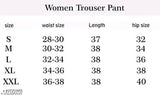 Retro women's straight-leg trousers in trendy colors, with visible sizes and waist measurement options