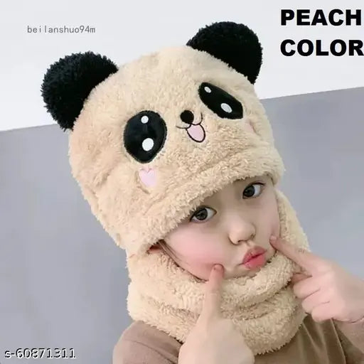 Peach and black hooded cap with muffler
