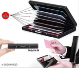 Black water-resistant stainless steel business card holder, RFID protected for 6 cards